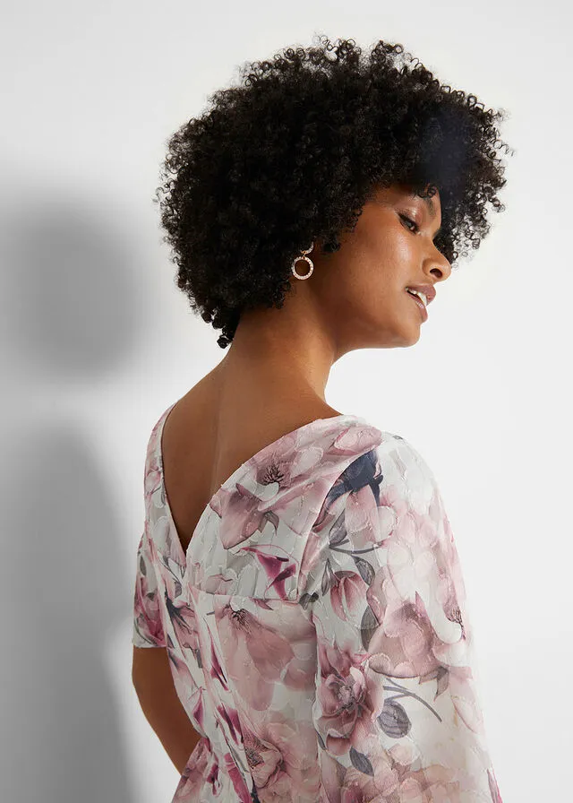 VESTIDO DE GASA CON PATRóN JACQUARD BLANCO LANAROSA PALO DE FLORES