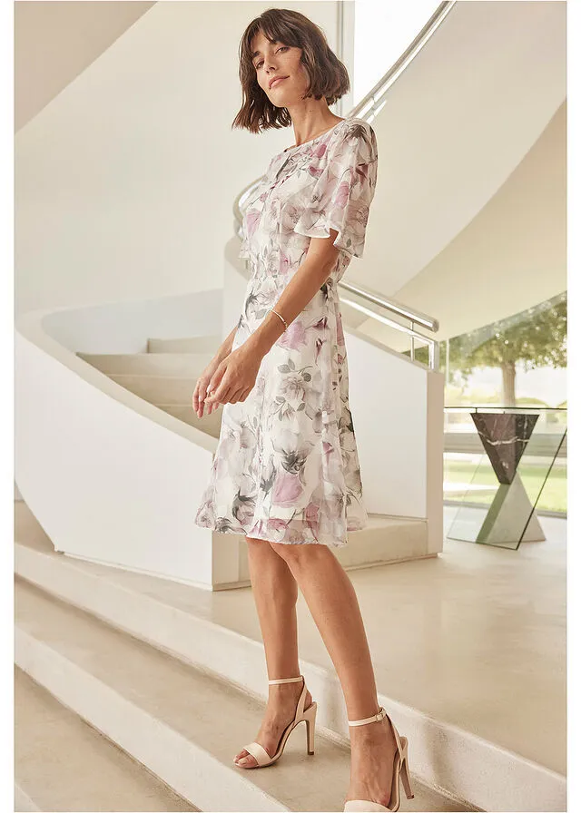 VESTIDO DE GASA CON PATRóN JACQUARD BLANCO LANAROSA PALO DE FLORES