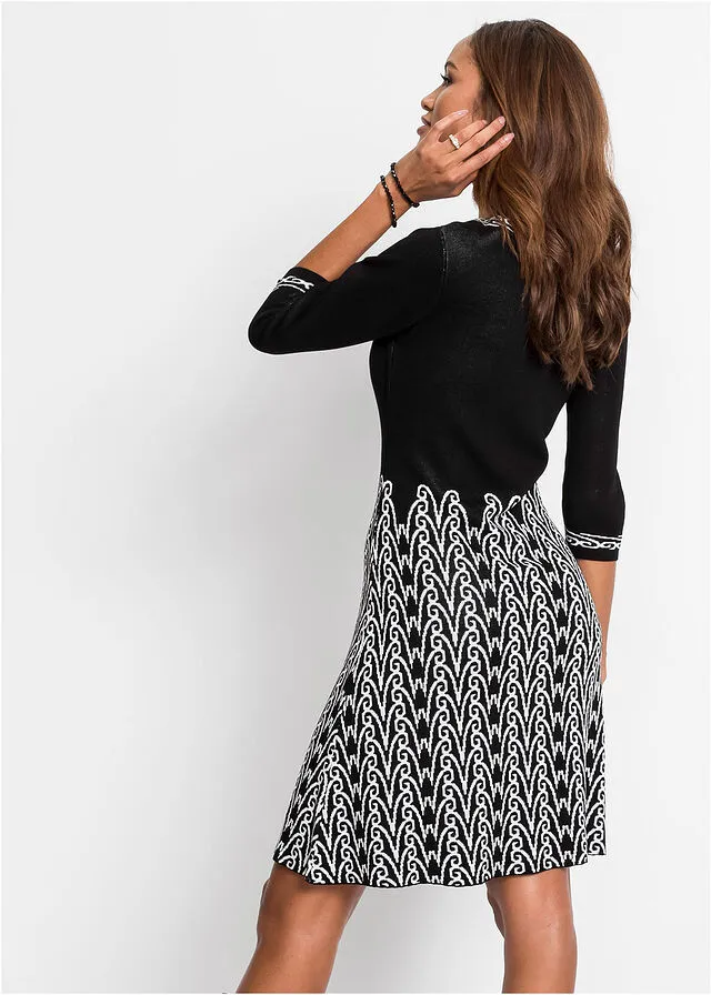 VESTIDO DE PUNTO CON PATRóN NEGROBLANCO LANA ESTAMPADO