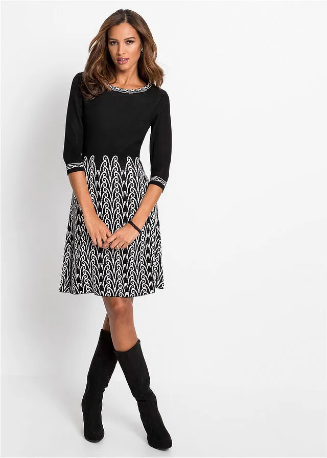 VESTIDO DE PUNTO CON PATRóN NEGROBLANCO LANA ESTAMPADO