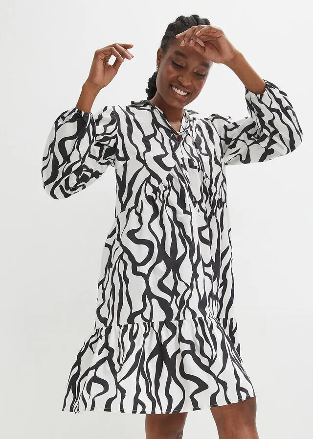 VESTIDO NEGROBLANCO LANA CON ESTAMPADO GRáFICO