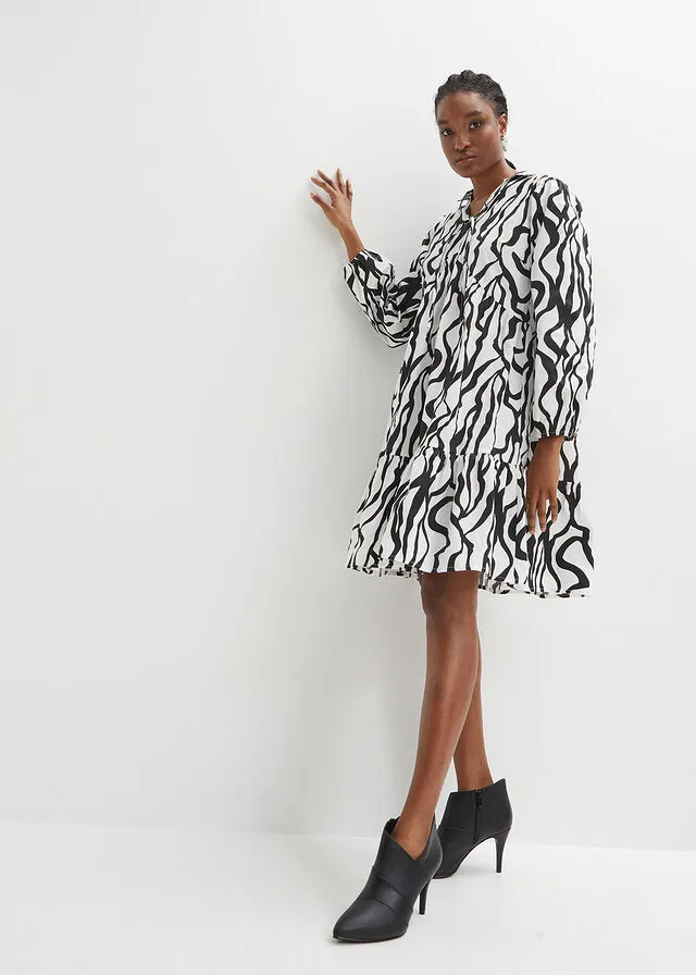 VESTIDO NEGROBLANCO LANA CON ESTAMPADO GRáFICO