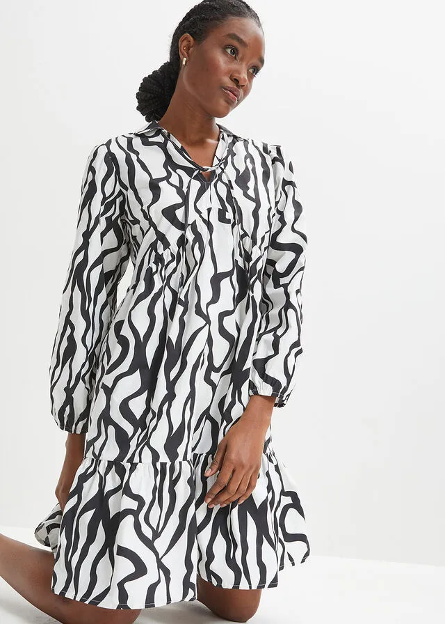 VESTIDO NEGROBLANCO LANA CON ESTAMPADO GRáFICO