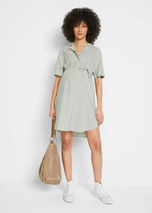 VESTIDO PREMAMá CON FUNCIóN PARA LACTANCIA, DE MATERIAL SOSTENIBLE BLANCO LANAVERDE OSCURO