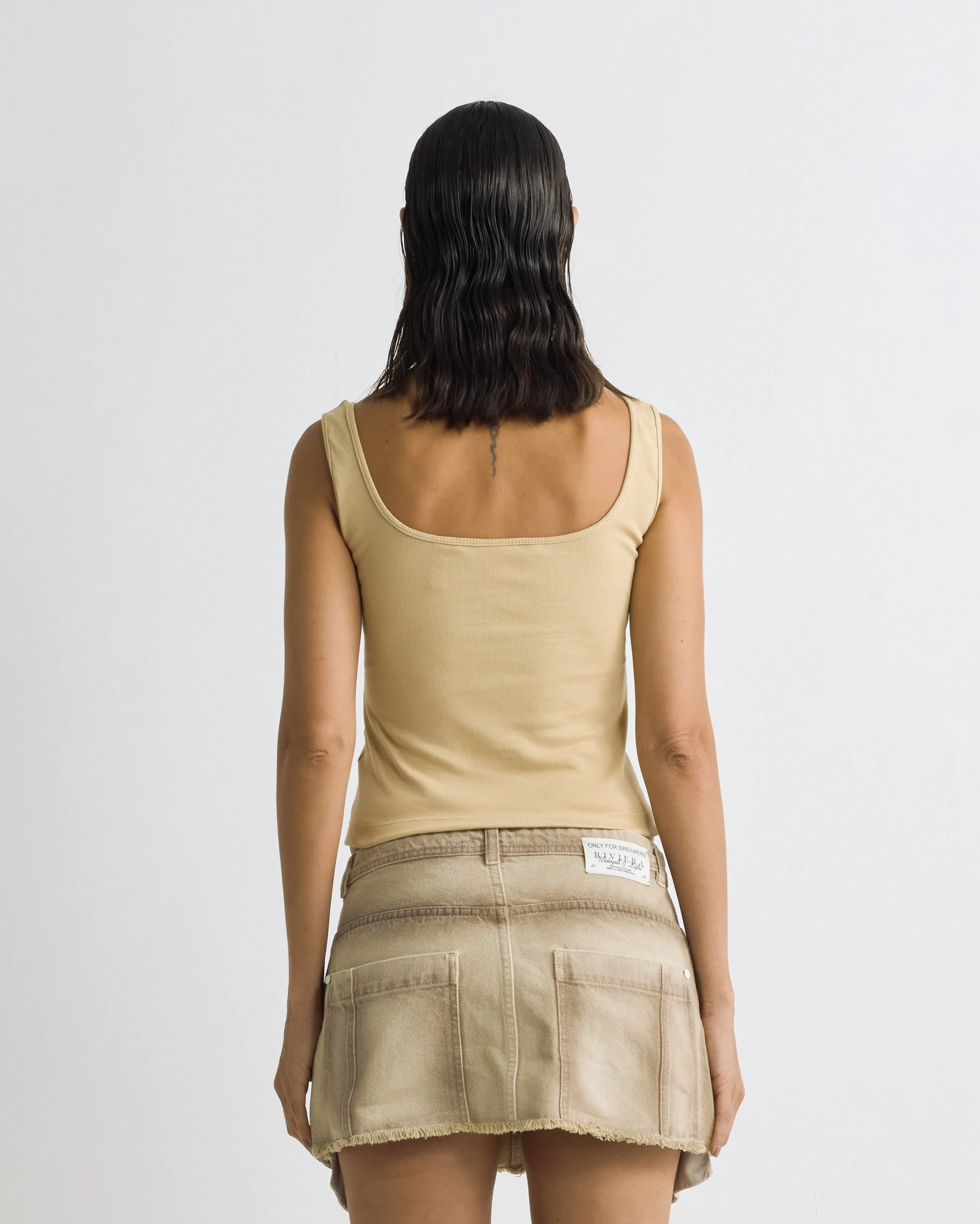 W Riviera Basic Ribbed Tank Top Cream