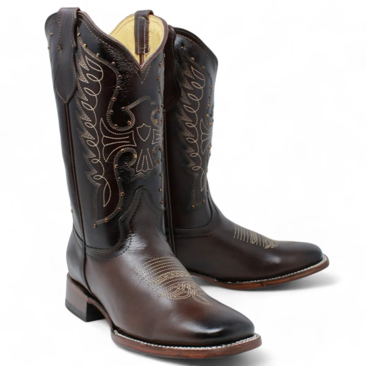 Women's Diana Square Toe Leather Boots Brown