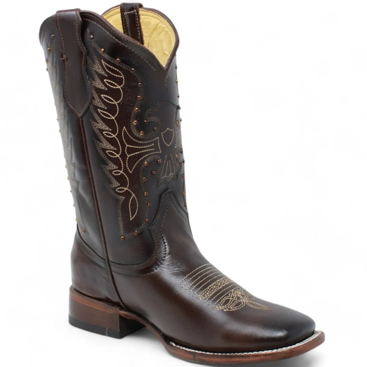Women's Diana Square Toe Leather Boots Brown