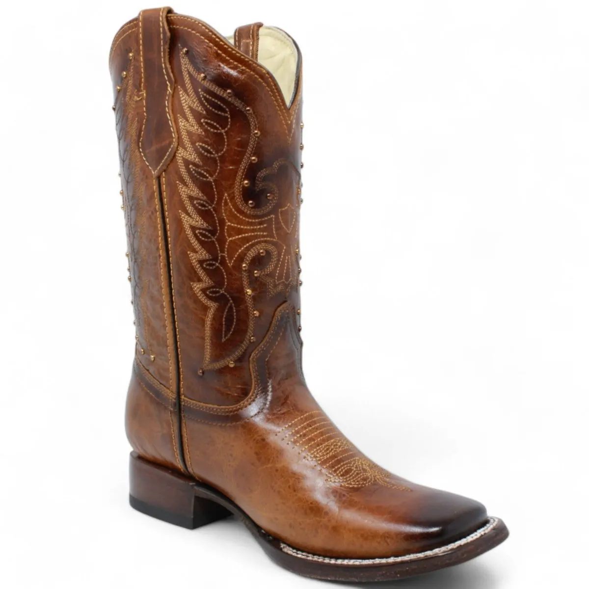 Women's Diana Square Toe Leather Boots Honey
