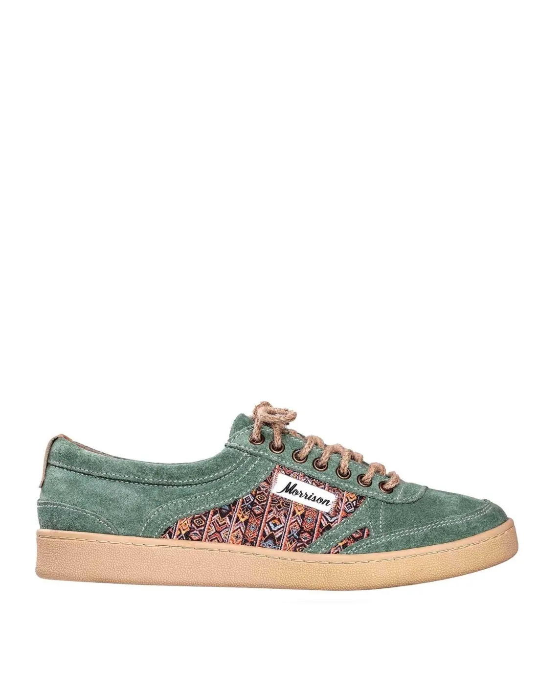 Zapatilla de serraje verde menta diseño étnico lateral hombre Morrison
