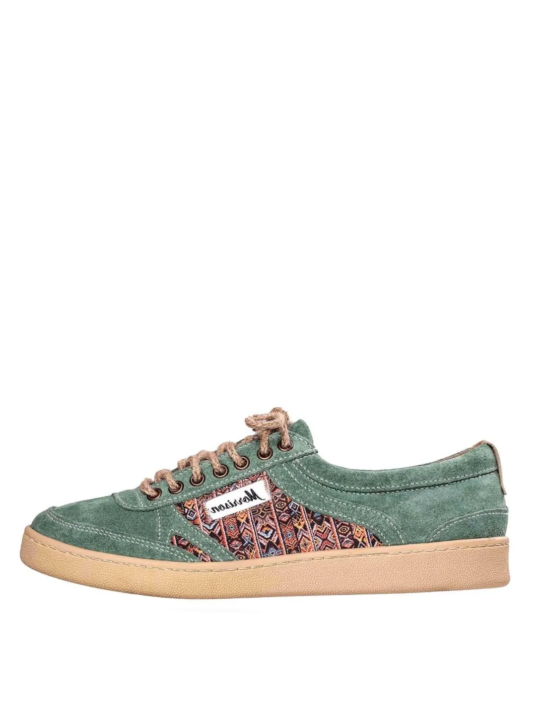 Zapatilla de serraje verde menta diseño étnico lateral hombre Morrison