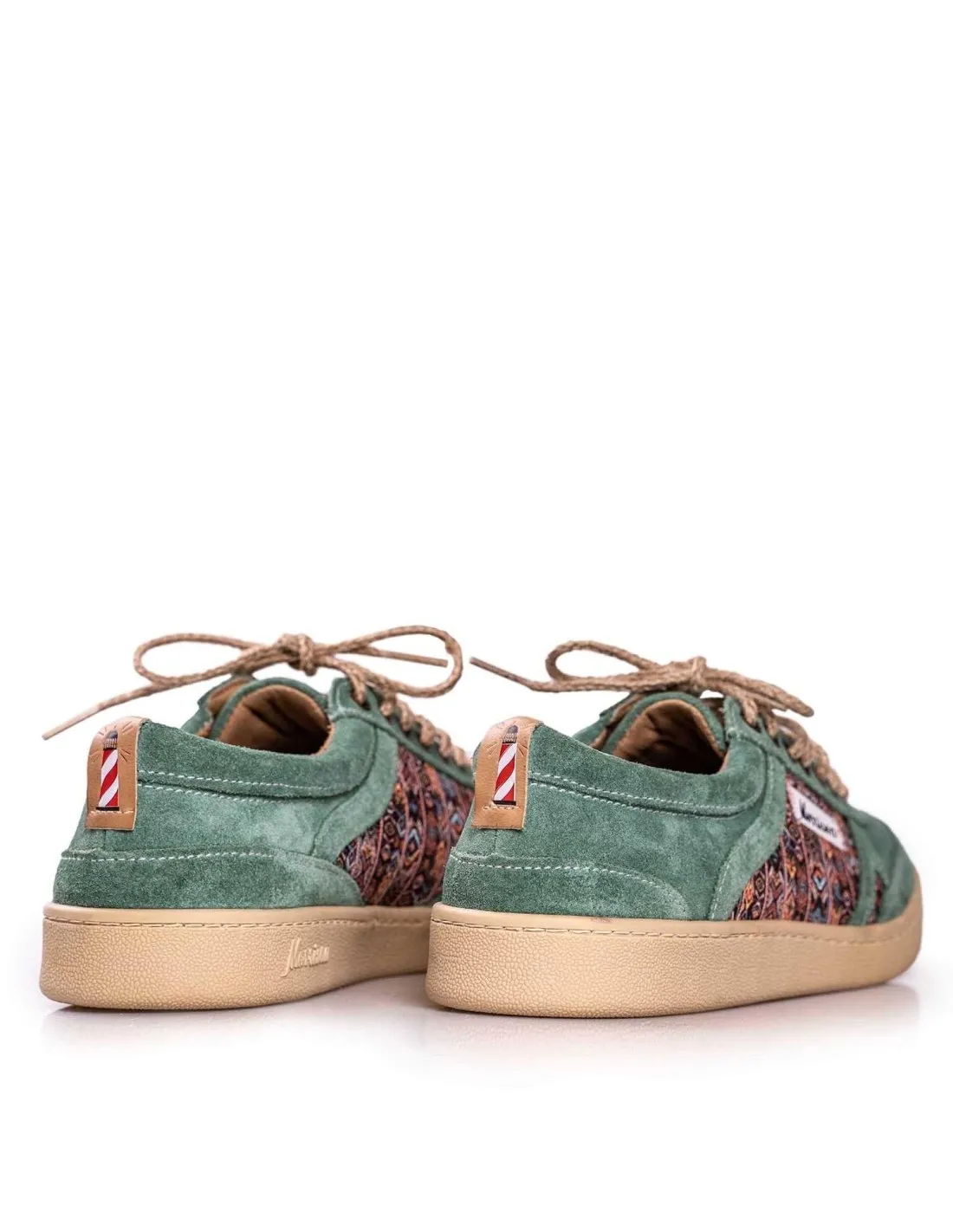 Zapatilla de serraje verde menta diseño étnico lateral hombre Morrison