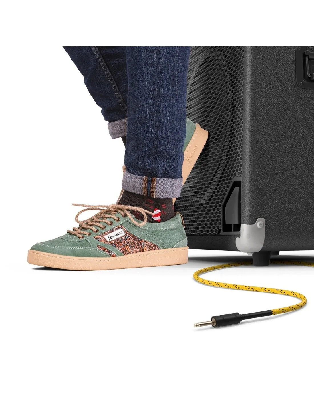 Zapatilla de serraje verde menta diseño étnico lateral hombre Morrison