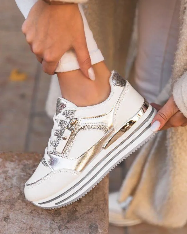 ZAPATILLAS DE MUJER BLANCAS CON SUELA GRUESA  SHIRAZ