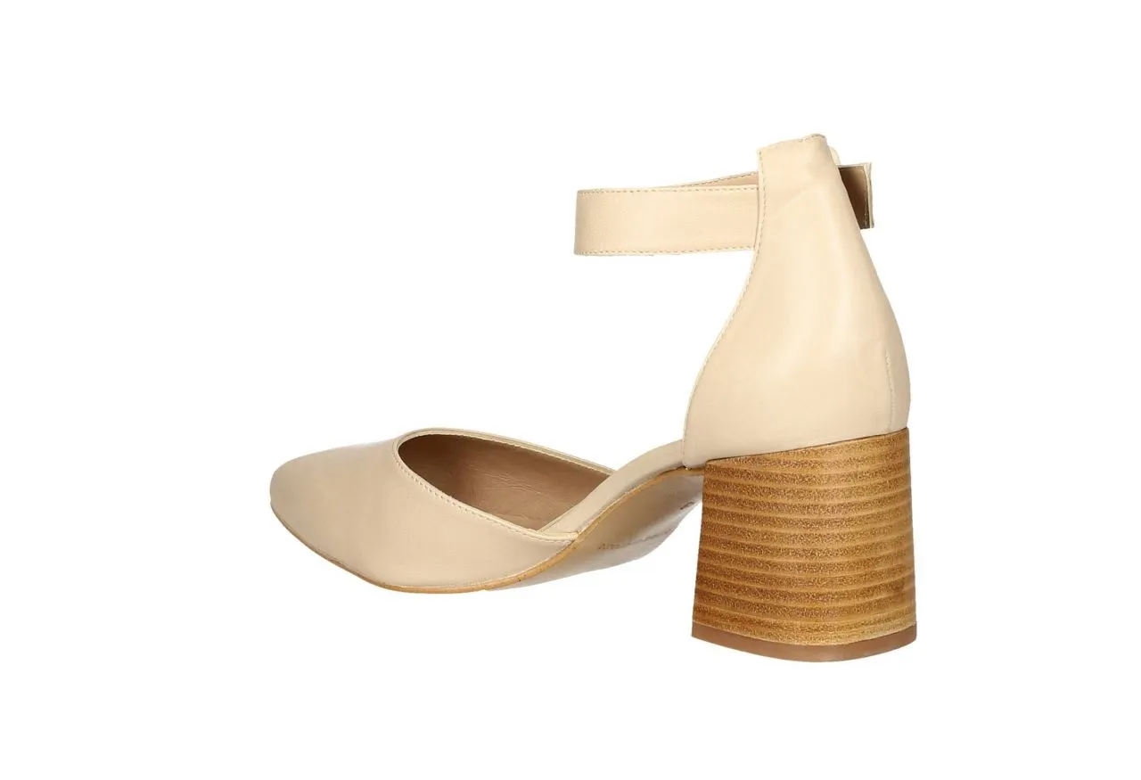 Zapato Abierto Piel Taupe Pulsera Tacon Suela