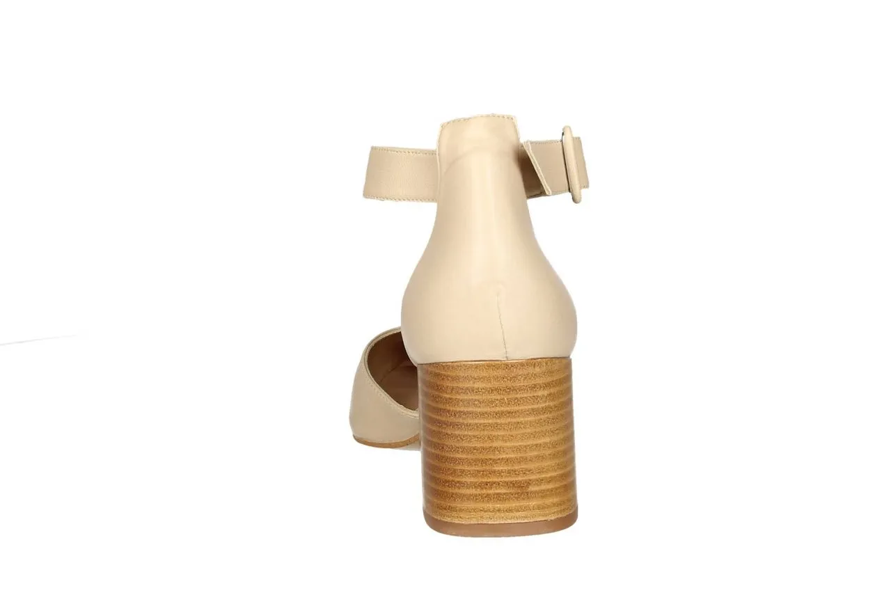 Zapato Abierto Piel Taupe Pulsera Tacon Suela