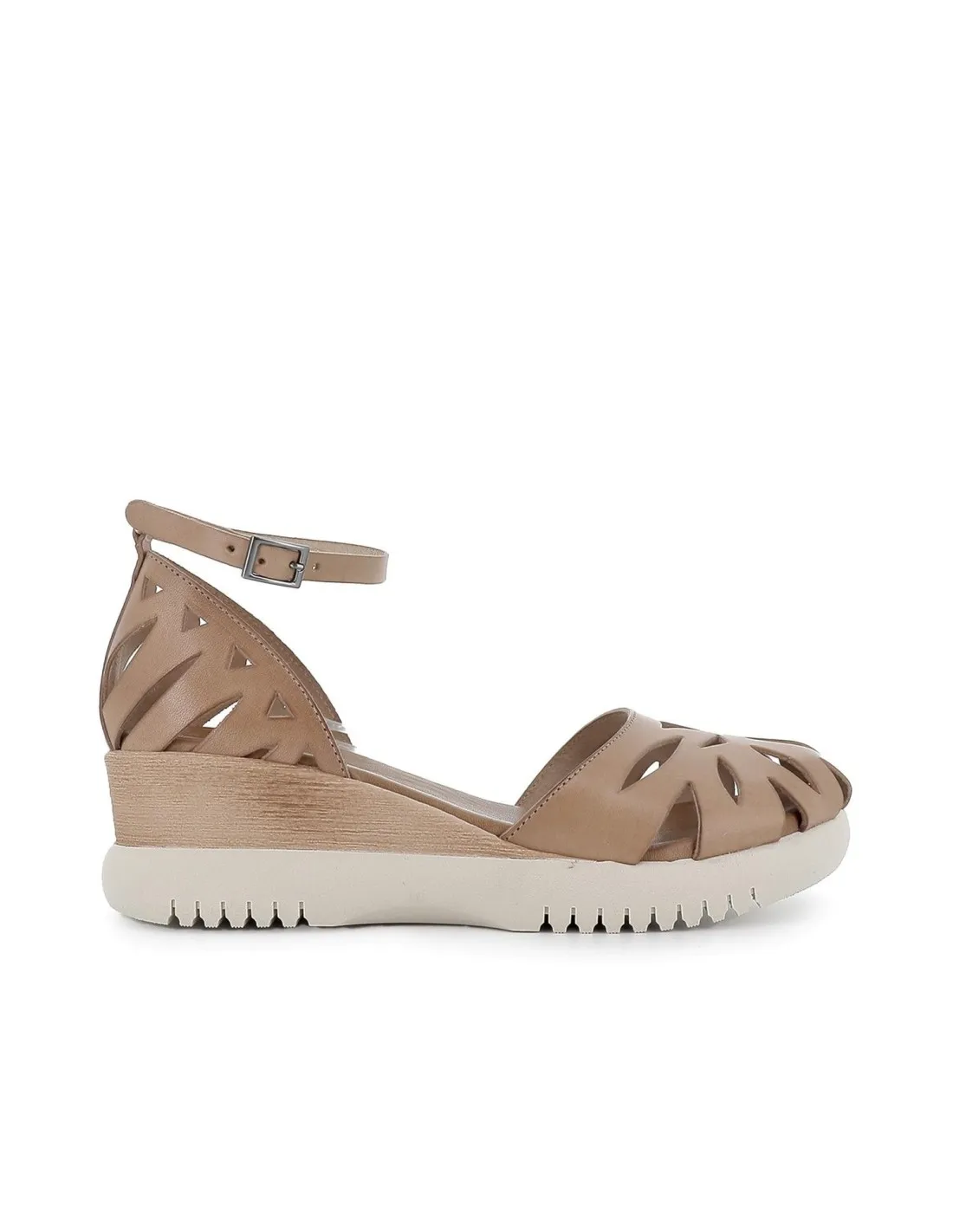 Zapatos con correa cuña piel mujer taupe PORRONET