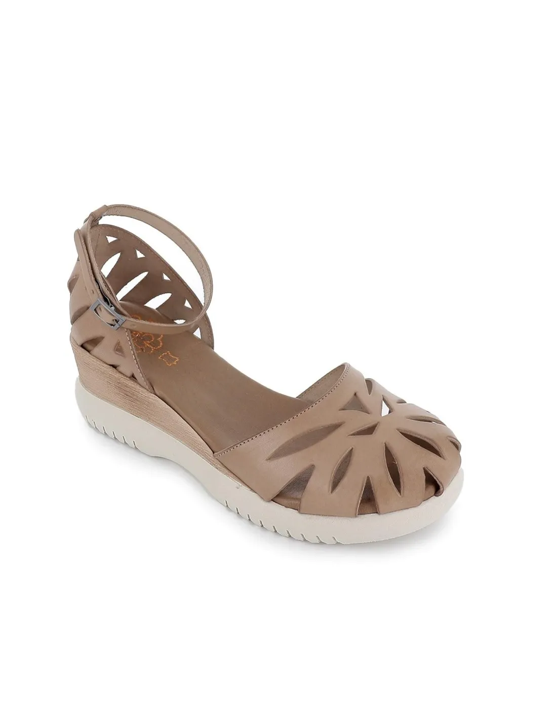 Zapatos con correa cuña piel mujer taupe PORRONET