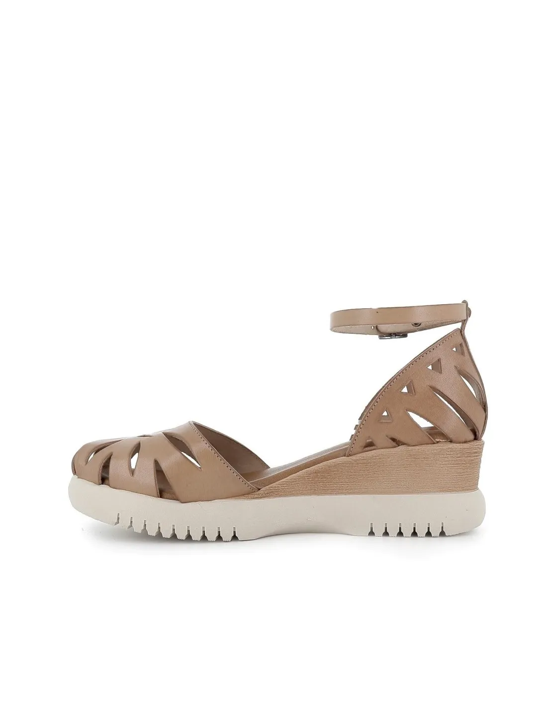 Zapatos con correa cuña piel mujer taupe PORRONET